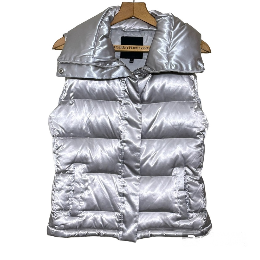 Talbots Silver Metallic Down Filled Puffer Zip Up Vest Women's Small